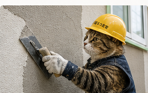 外壁を補修する職人ネコ