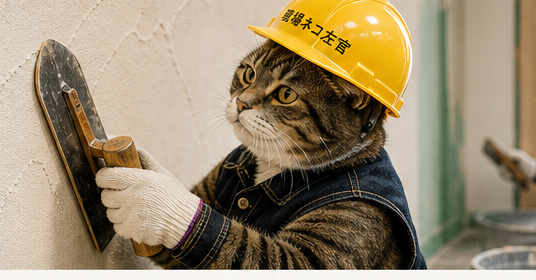 施工事例ページの左官作業風景